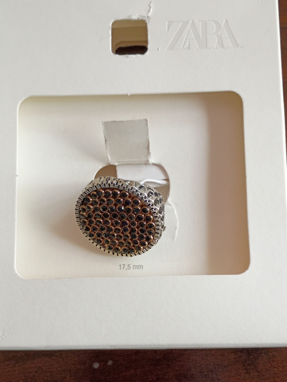 Zara Silver-Tone Round Ring with Brown Crystals